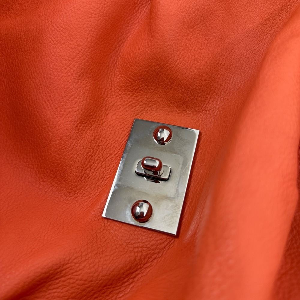 Marni Leather Hobo Bag Orange Purse Top Handle Flap Lock Large Ruffle Italy FLAW - Picture 14 of 16